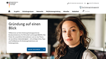 Startseite des Existenzgründungsportals der Bundesministeriums für Wirtschaft und Energie