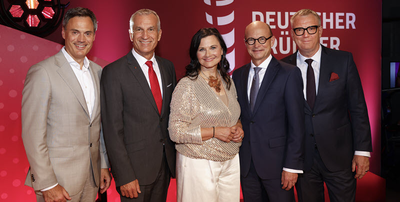 Norbert Himmler, Albrecht Reimold, Gitta Connemann, Ulrich Reuter und Thomas Lindner während des Deutschen Gruenderpreises im ZDF-Hauptstadtstudio am 9. September 2025 in Berlin - Link auf Seite: Innovative Ideen & starkes Engagement: Deutscher Gründerpreis 2025 verliehen