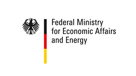 Logo des Bundesministeriums für Wirtschaft und Energie in englischer Sprache.