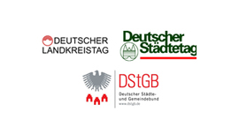 Logos: Deutscher Landkreis, Deutscher Städtetag, Deutscher Städte- und Gemeindebund